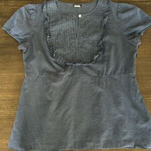 JCREW WOMENS NAVY POLKA DOT RUFFLE TOP